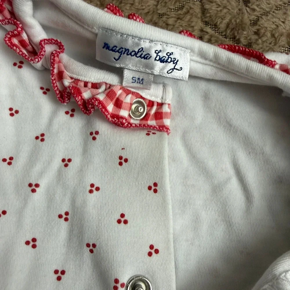 Magnolia Baby Sleep Gown SM Red Gingham Ruffle Strawberry Dot Cotton Pajamas